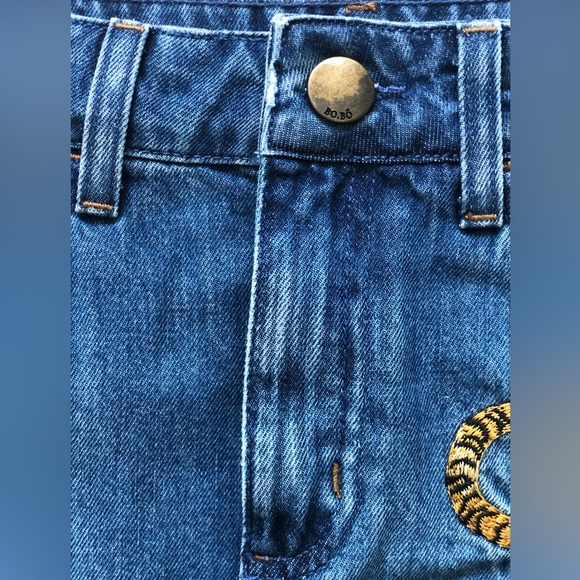 BOBÔ Brazilian brand denim skirt with tiger and flowers embroidered jeans - Picture 2 of 10